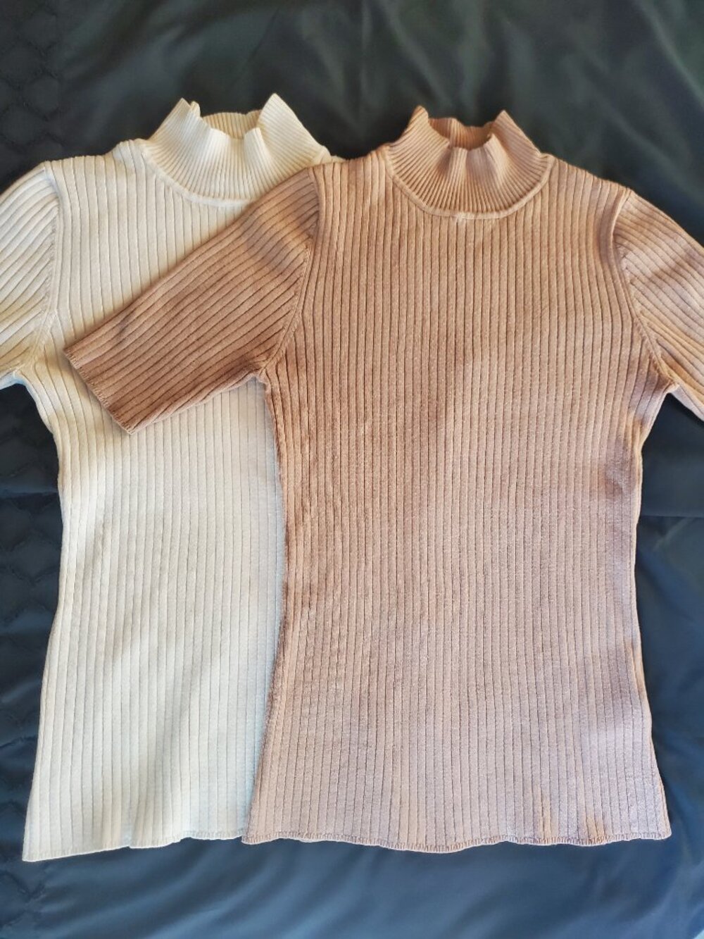Madison Grey Ribbed Mock Neck Short Sleeve Tops Size Small S (Lot of 2)